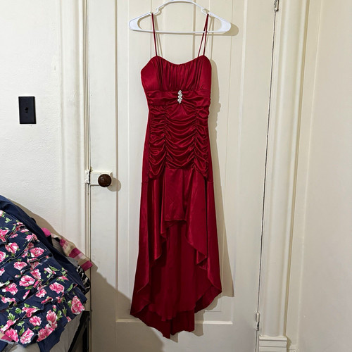 Deb red satin - satin, ruched