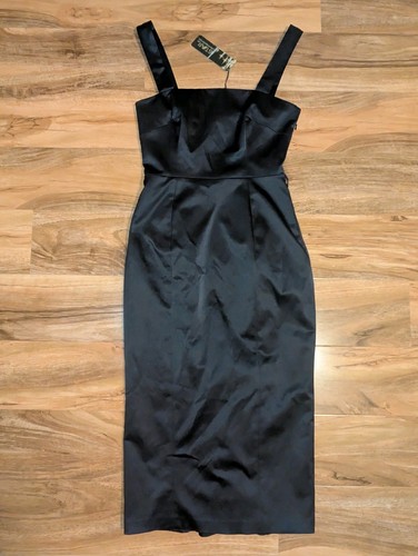 Elegant black satin midi dress - elegant,