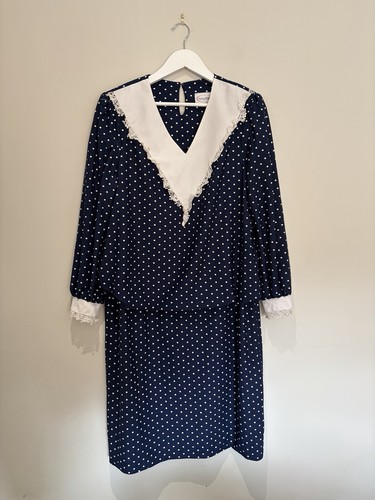Vintage amy deb navy polka - navy, dot